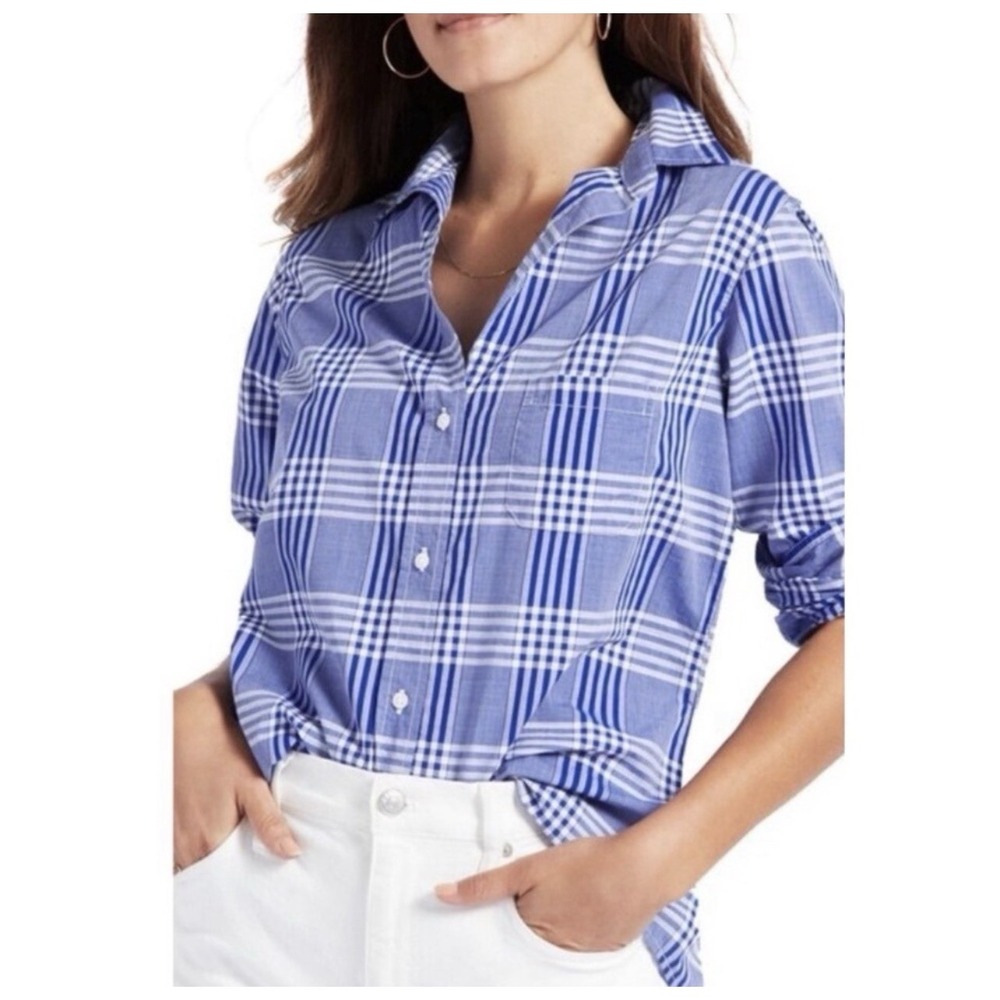 Grayson The Hero Plaid Button Down Shirt Womens Sz 1 XS Blue White Cotton *READ*